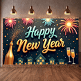 thumbnail image 6 of Festive Theme Happy New Year Banner Gold Glitter New Year Display Firework Design Champagne Elements Festive Backdrop for New Year Party Holiday Celebration Indoor Decoration, 6 of 9