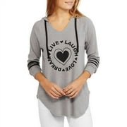 No Boundaries Drawstring Tie V Neck Long Sleeve, Hoodie (Women’s)