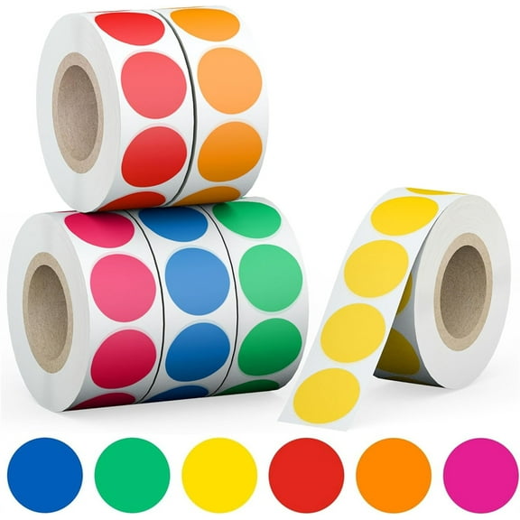 Triani 6Roll Colored Dot Stickers 6 Color Round Circle Color Coding Labels 1" Adhesive Assorted Colored Dot Stickers with Bright Yellow Green Red Pink Orange Blue for Office