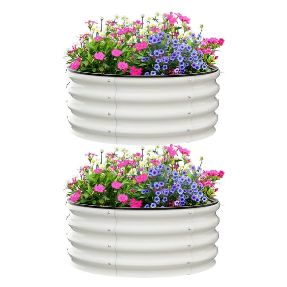 2 Pack Round Galvanized Raised Garden Bed - 2FT/3Ft Round Raised Garden Beds - Outdoor Flower & Vegetable Bed - Heavy - Duty & Open - Bottom Design, Round Clearance Raised Garden Beds
