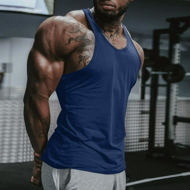 Styesk Tank Tops Men Men's Solid Color Exercise Close-fitting High Resilience Round Neck Fitness Short-sleeved Top
