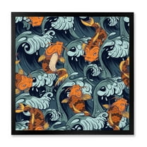 Designart 'Japanese Koi Fish on Sea Waves' Nautical & Coastal Framed Art Print