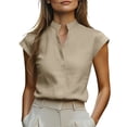 thumbnail image 2 of Oiangi Tank Tops for Women Henley V Neck Sleeveless Shirts Casual Business Office Dressy Tanks Khaki 3XL, 2 of 6