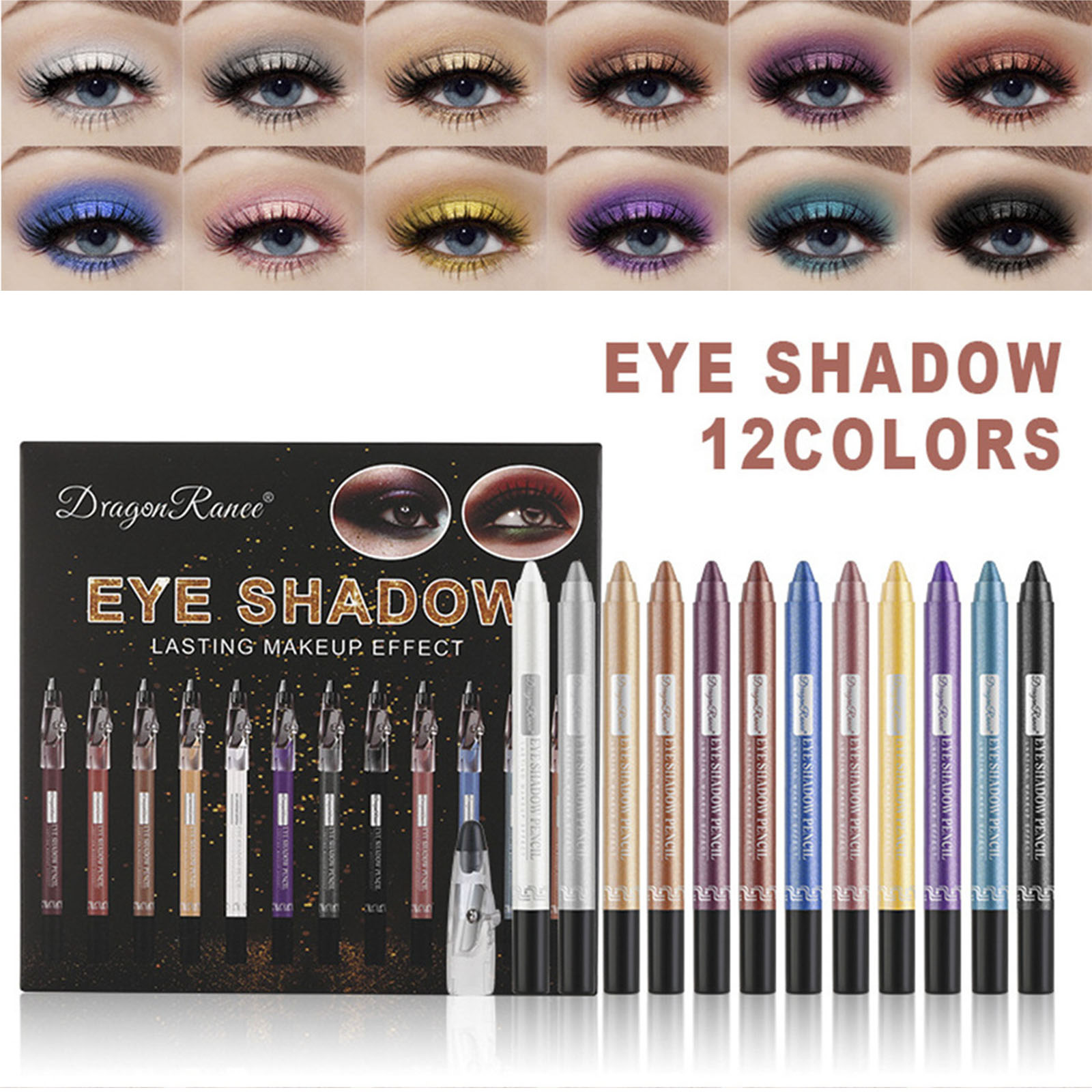 12 Pcs Matte Eyeshadow Stick Set with Sharpener Cap, Long Lasting