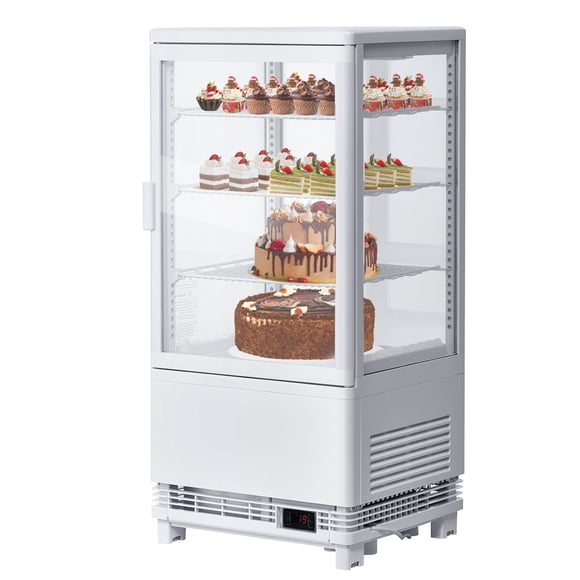 YUSAZENS ABS & Double Tempered Glass Countertop 1-Door Refrigerated Display Case, 78L Commercial Cooler for Food Drinks White