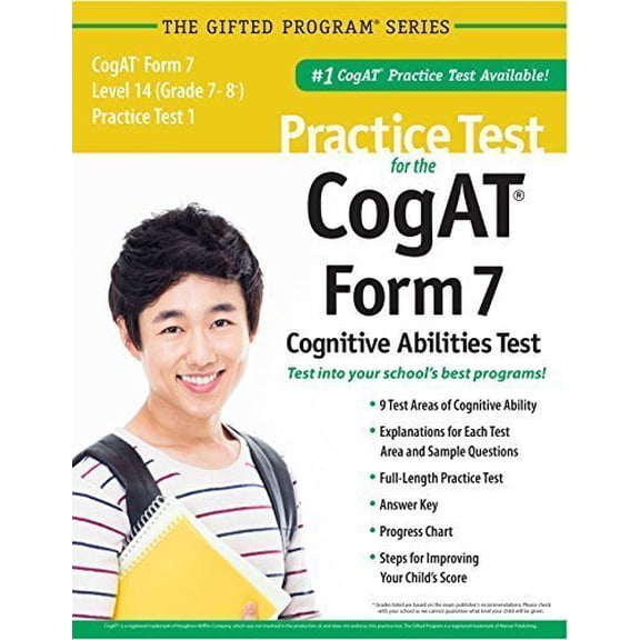 Pre-Owned Practice Test for the CogAT Form 7 Level 14 (Grade 7-8*) Practice Test 1, 9781937383183, 1937383180, Paperback,
