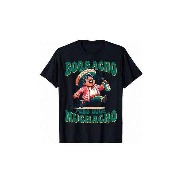 Camisetas de verano para hombre, divertidas camisetas gráficas de cuello redondo - "Boracho Muchacho" con temática mexicana