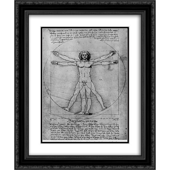 Leonardo Da Vinci 2x Matted 20x24 Black Ornate Framed Art Print 'Vitruvian Man, Study of proportions, from Vitruvius's De Architectura'