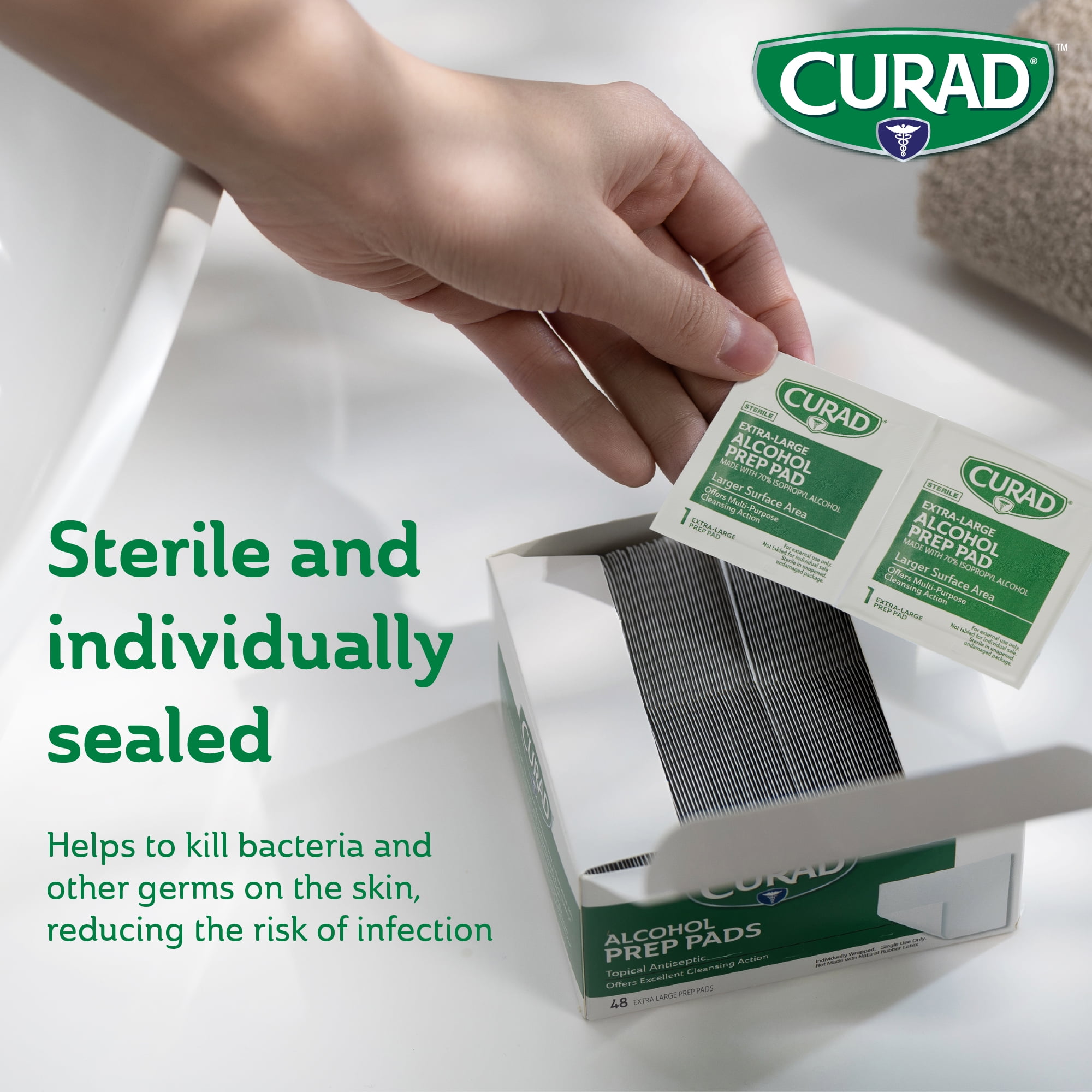Curad XL 2-Ply Sterile Alcohol Prep Pads, 144 Count, 4"x 5.5"