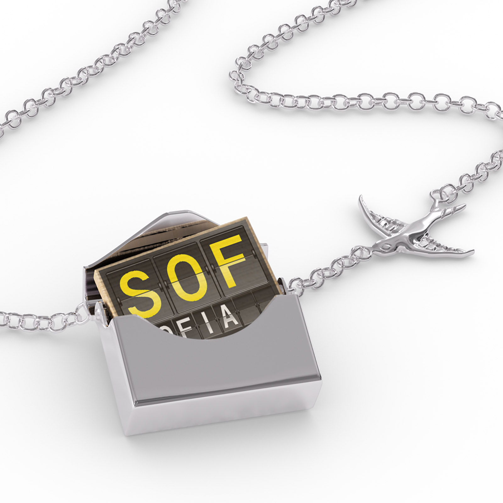 Locket Necklace Sof Airport Code for Sofia in A Silver Envelope Neonblond, Girl's, Size: One size, Grey Type