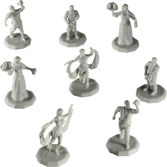 Monster Townsfolk Mini Fantasy Figures - 8pc Paintable Pub Workers Non Player Character NPC Miniatures- 1" Hex-Sized Compatible with DND Dungeons and Dragons, Pathfinder and All RPG Table Top Games