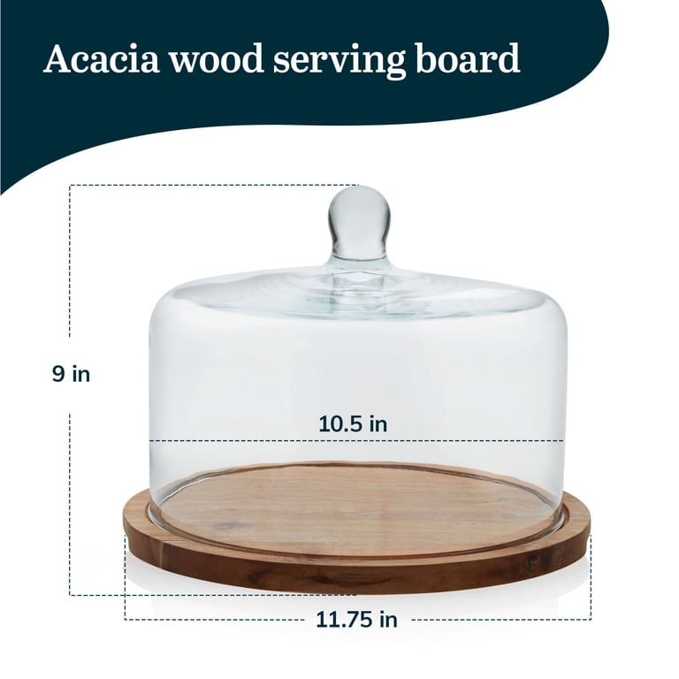 Libbey Acacia Wood Cake Stand with Glass Dome photo 3