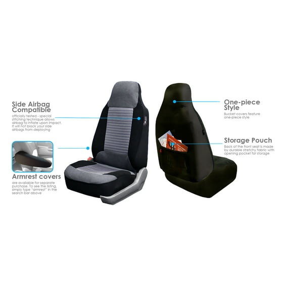 Fh Group Premium Fabric Front High Back Car Truck Suv Bucket Seat Cover Airbag Compatible Pair Gray And Black