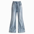 thumbnail image 3 of CAUYDY Tween Girl Embroidered Jeans School Girls Elastic Waist Denim Bottom Pants with Pocket Sizes 9-11 Years, 3 of 6