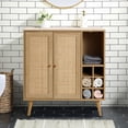 thumbnail image 5 of LuxenHome 35" Tall 2-Door Rattan Light Oak Finish Wood Wine and Storage Cabinet, 5 of 16