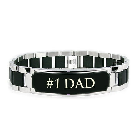 Tioneer Stainless Steel 8.50 inch #1 DAD Engraved Black ID Bracelet