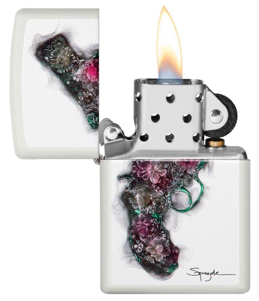 Zippo Spazuk Flower Pistol White Matte Pocket Lighter