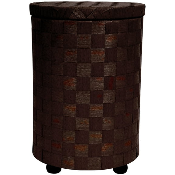26" Faux Rattan Fiber Cylinder Shape Sewing Basket Table - Mocha