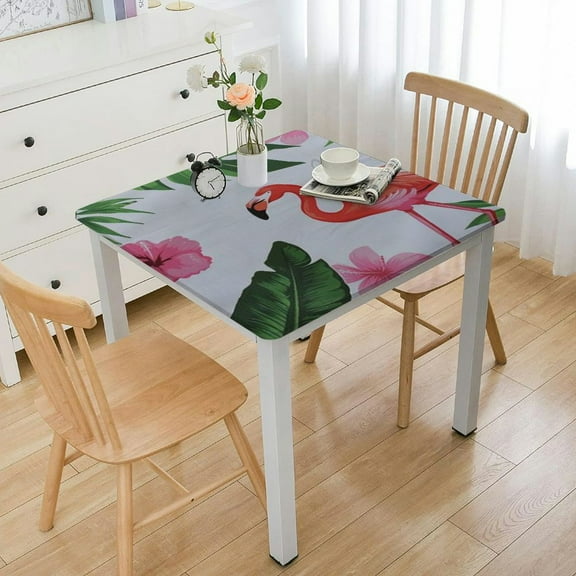 HAOXIT Peva Tablecloth Oilcloth Picnic PVC Wipeable Square Spillproof Vinyl Waterproof Oil Proof Heavy Duty Stain Resistant Rectangle Tablecloths Cute Flamingos 44''x44''