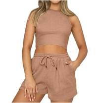 Maean Women's Trendy Outfits 2 Piece Sets Sleeveless Crop Tops and Casual Drawstring Sweatpants with Pockets