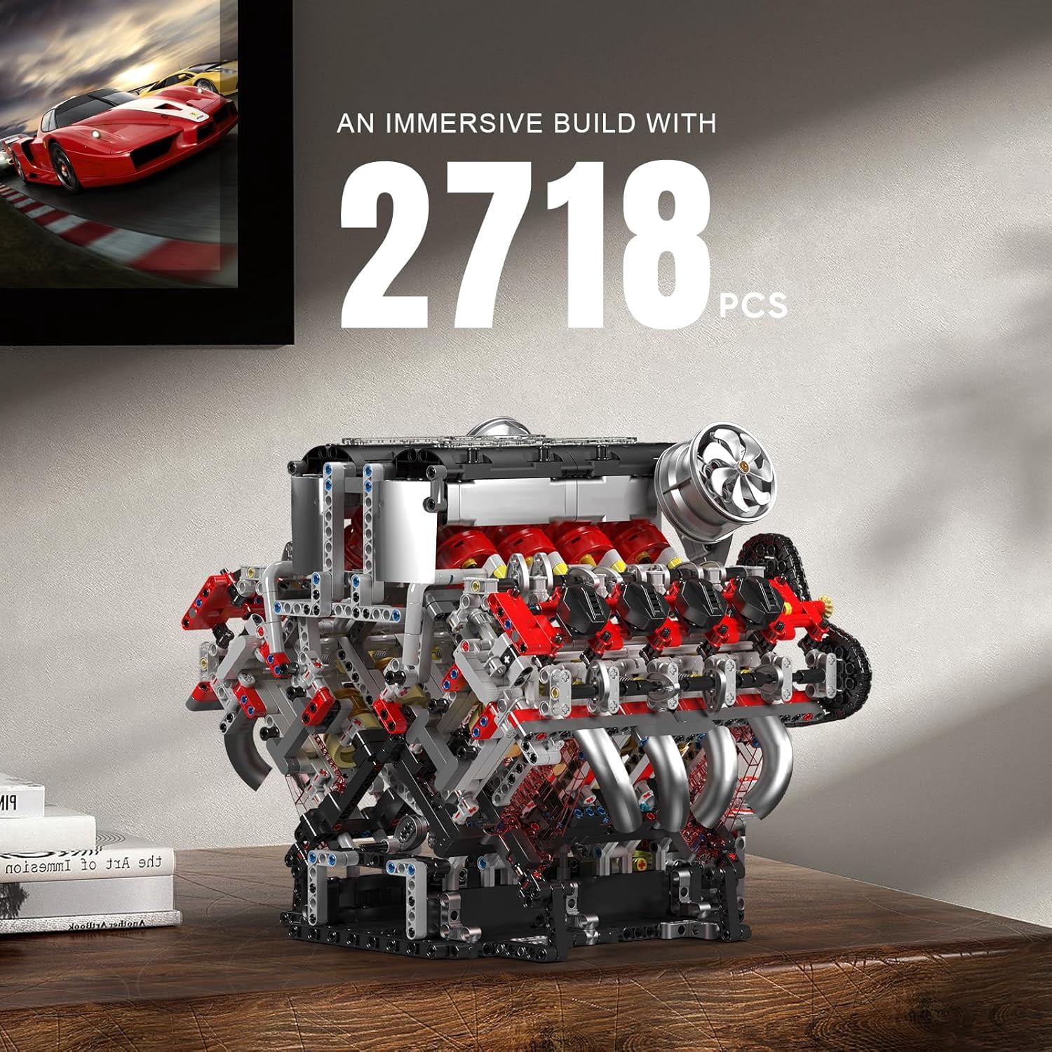 V8 Engine Building Blocks Sets, V8 Engine Model Kit That Runs, MOC Engineering Model Building Kit with Battery and Motor, 2718 PCS Building Blocks