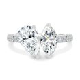 thumbnail image 2 of ESTE ORIGIN 4.00Ct Pear & Marquise Cut Moissanite Toi et Moi Engagement Ring – Pavé Cathedral in 18K White Gold for Women US 6, 2 of 7