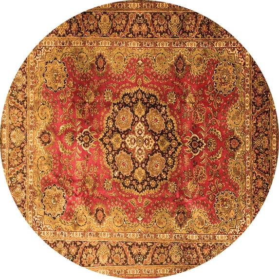 Ahgly Company Indoor Round Medallion Orange Traditional Area Rugs, 7' Round