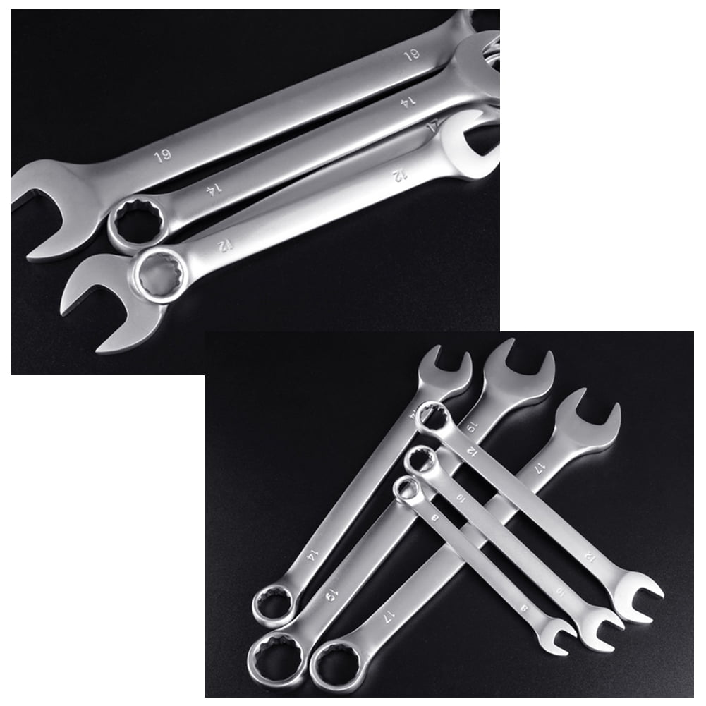 YIPON Ratcheting Wrench Set with Open End and Box End Metric Wrench Set Combination Chrome Vanadium Steel with Tool Roll Bag 6Pcs 