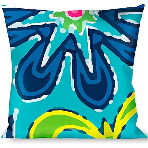 Buckle-Down Throw Pillow - Floral Burst Turquoise Blues Pinks Yellow Green