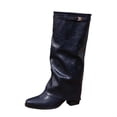 thumbnail image 3 of Tqyyweavej Knee High Boots Women Oversized Fold Over Pointed Toe Boots Mid Block Heeled Versatile Solid Color Fall Boots for Women, 3 of 10