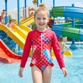 thumbnail image 2 of Girls One Piece Scale Print Swimsuit Mermaid Long Sleeve Costume Rash Guard Swimsuit Size 8Y, 2 of 7