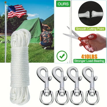 Complete Flag Pole Rope Replacement Kit with 4 Swivel Snaps and 50 Feet of Nylon Halyard