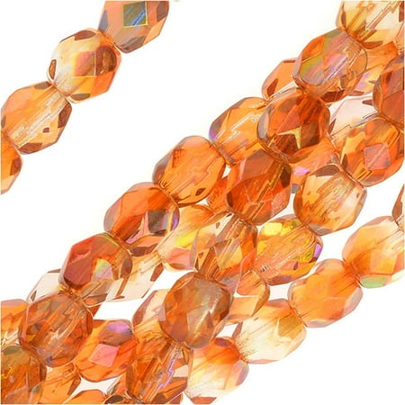 - Czech Fire Polished Glass, Faceted Round Beads 4mm, 40 Pieces, Crystal Orange Rainbow