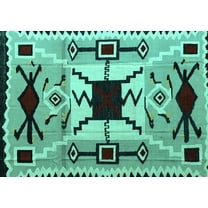 Ahgly Company Machine Washable Indoor Rectangle Southwestern Turquoise Blue Country Area Rugs, 4' x 6'