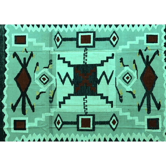 Ahgly Company Machine Washable Indoor Rectangle Southwestern Turquoise Blue Country Area Rugs, 5' x 7'