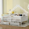 thumbnail image 2 of Euroco Wood Full Size Platform Bed with Drawers, House Bed with Storage and LED Light, White, 2 of 14