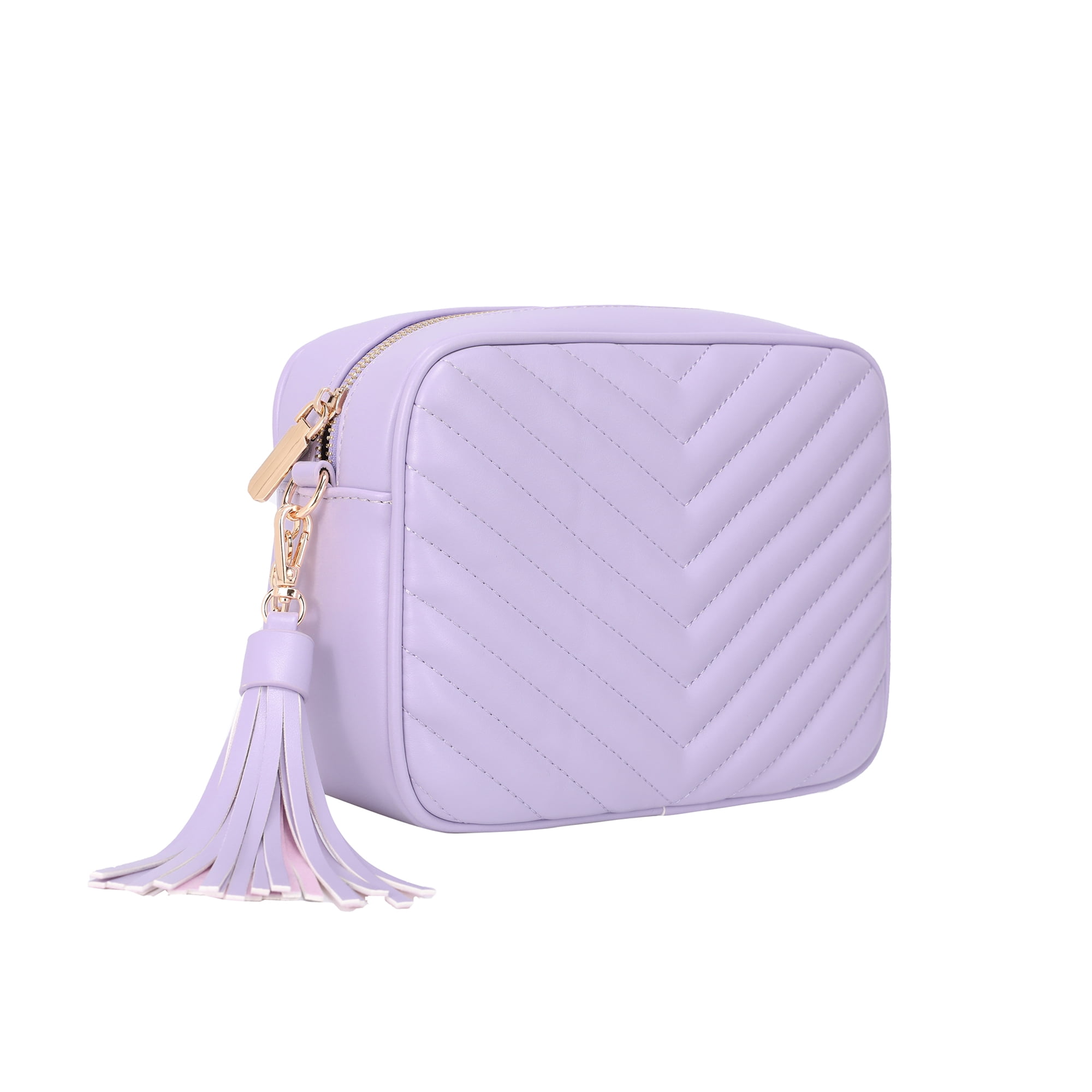 Daisy Rose Quilted Cross body bag with tassle - PU Vegan Leather - Lilac