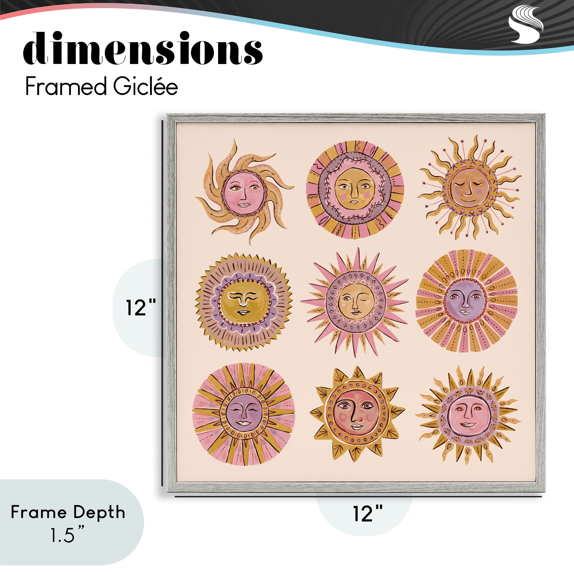 Stupell Industries Boho Solar Faces Gray Framed Giclee Art, design by Two If By Sea Studios