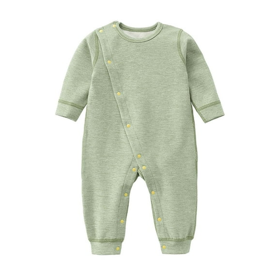 UACY Newborn Baby Fall Winter Cotton Jumpsuits Infant Girls Boys First Birthday Outfit Button Down Long Sleeve Bodysuit (Green, 18-24 Months)