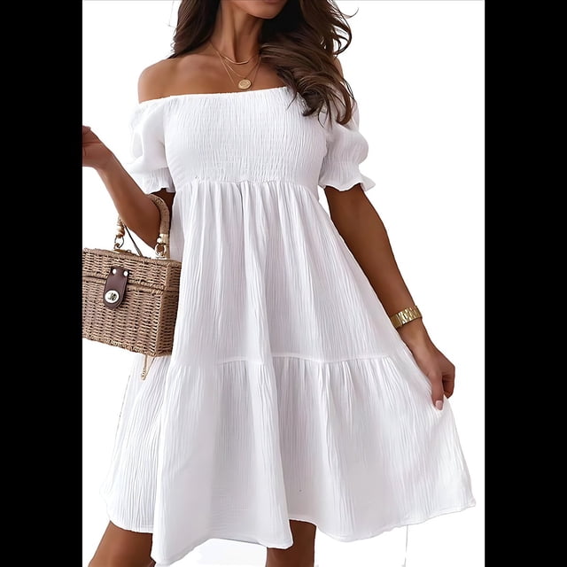 Vestidos de Verano para Mujer con Mangas Farol, Volantes y Hombros Descubiertos. M