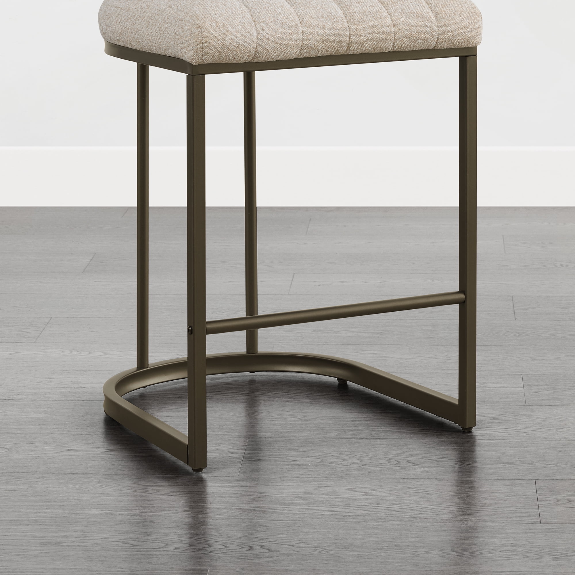 Spruce & Spring 26" Counter Height Bar Stools Set of 2 with Curved Back & Channel Tufting, Metal Frame for Kitchen Island & Home Bar, Upholstered Sand Fabric