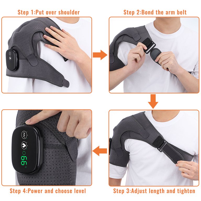 Wireless Electric Shoulder Heating Pad Massager Massage Heated Wrap Braces  for Left Right Shoulder 3 Vibration and Temperature Settings LED Display