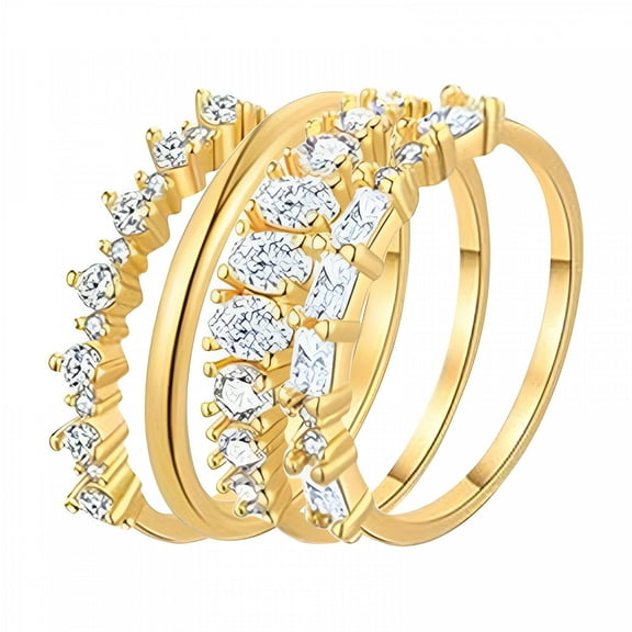 DESIGNICE Ring for Women 925 Silver 14K Gold Rings Gold Plated Inlaid Zircon Four Piece Women'S Ring Set, Stackable Gold Rings Gold Plated Stackable Zircon Thumb Rings