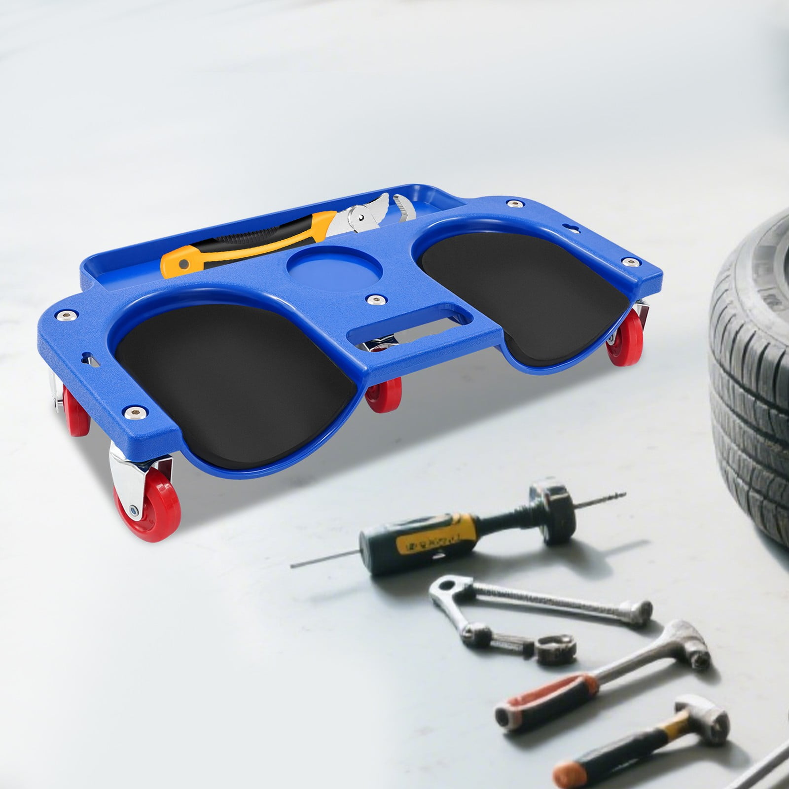 DENEST Kneeling Board with Wheels, Blue, Rolling Knee Pad/Creeper, Tire Repair Tool
