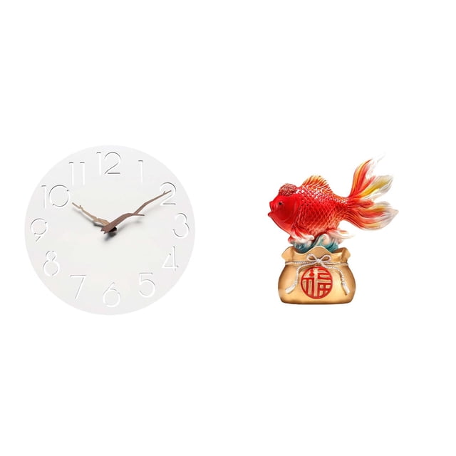 Reloj de pared,Reloj de pared decorativo para baño o dormitorio,Reloj de pared redondo silencioso,sin tictac,ideal para regalar.,Estatua decorativa,Estatua de pez koi del Feng Shui chino
