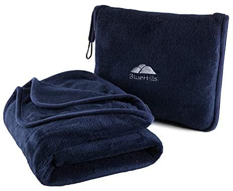 BlueHills Premium Soft Large Travel Blanket Pillow for Tall Airplane ...