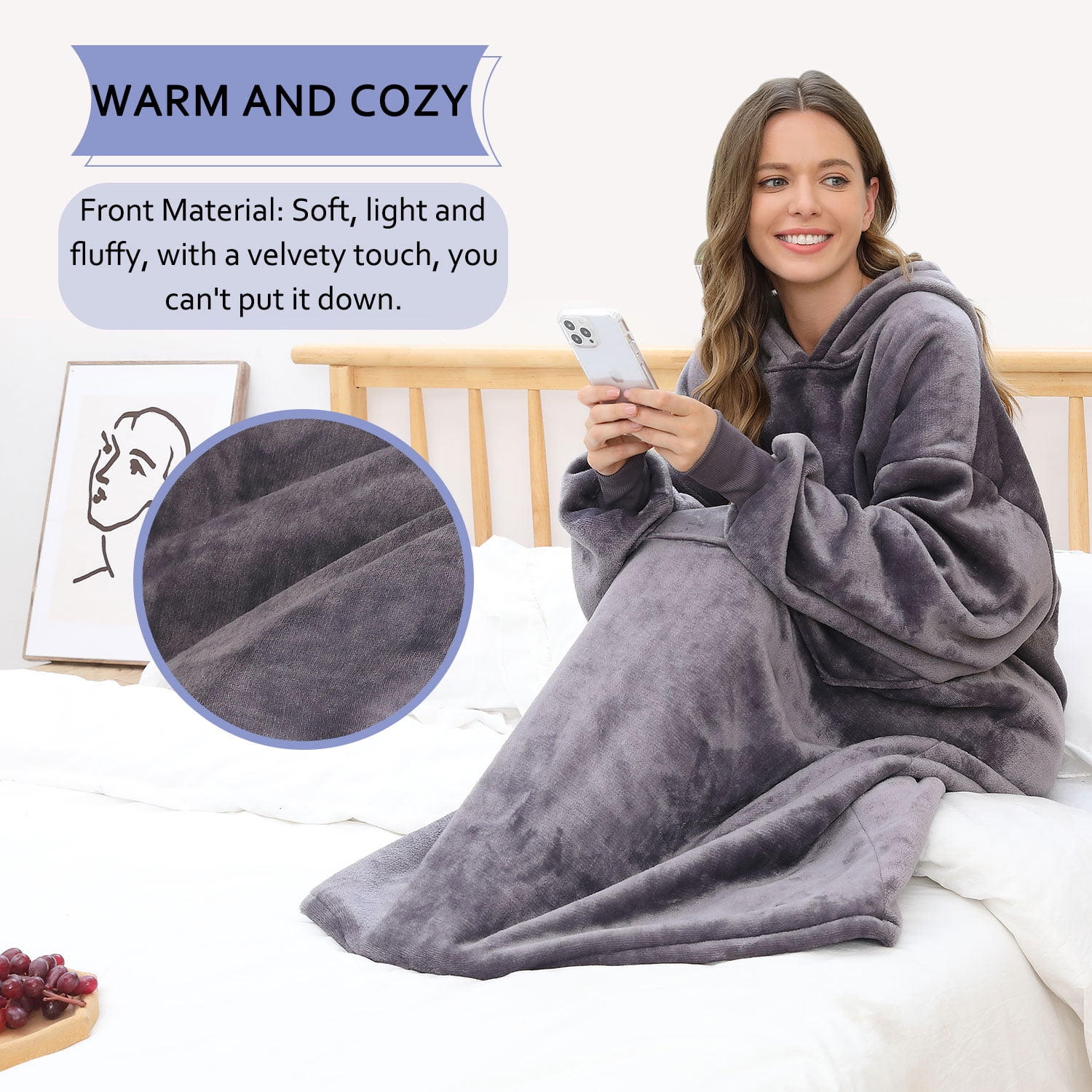 REDESS Oversized Wearable Blanket Hoodie Sweatshirt for Adults Women Men-Dark Grey