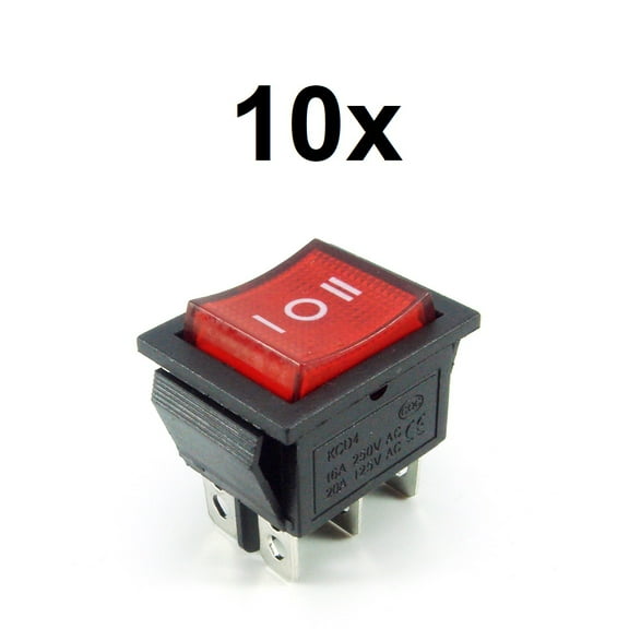 10x Red ON/OFF/ON Rocker Switches LED Light DPDT Car/Truck DC 12V AC 125V/250V