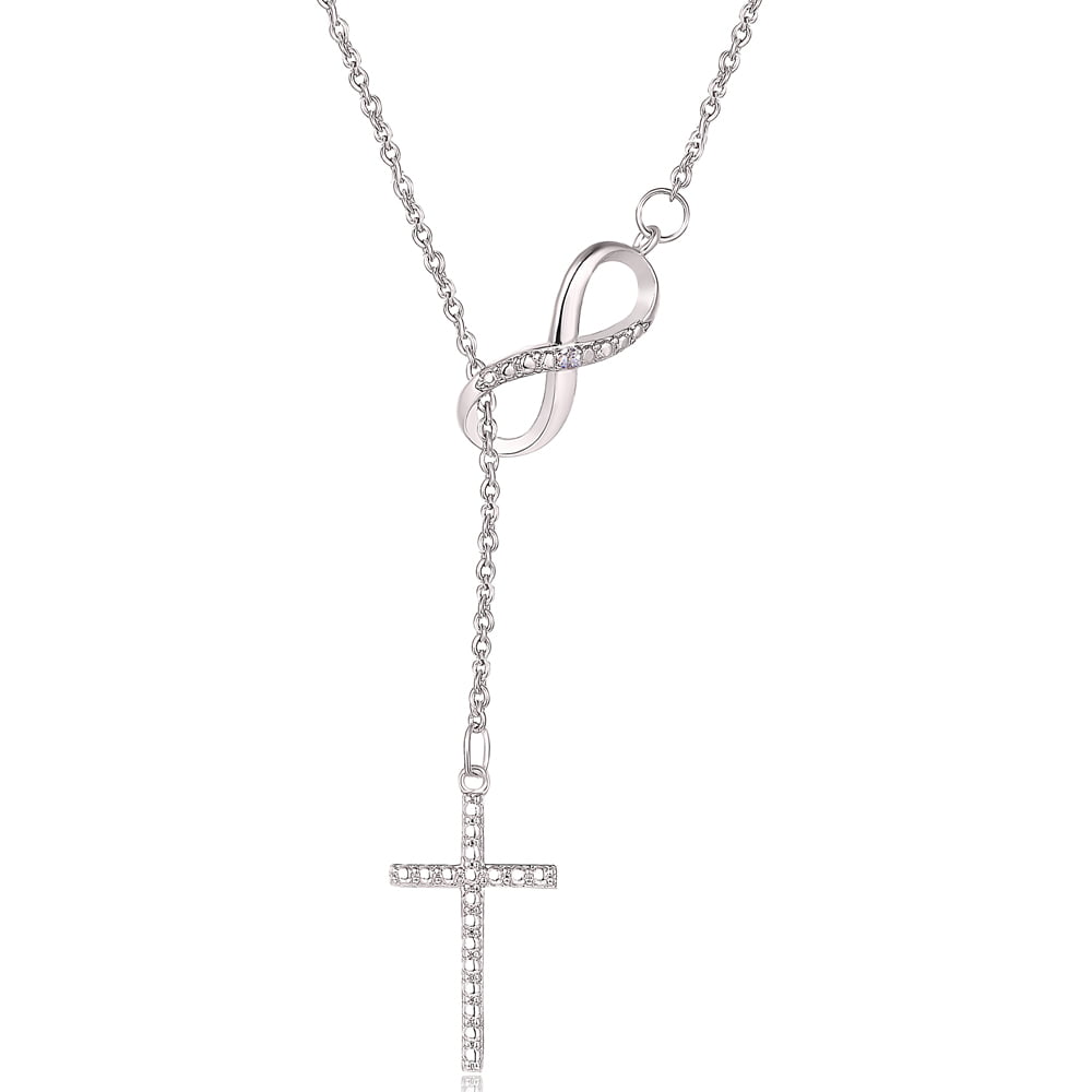 HN Jewels 0.1 Cts Sim Diamond Infinity Knot Cross Pendant W/18 Chain 14K White Gold Plated