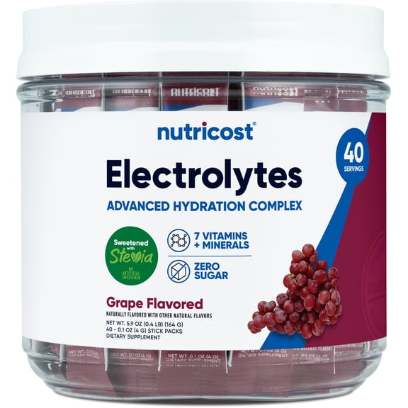 Nutricost Electrolytes Complex, Grape Flavored, 40 Stickpacks - Advanced Hydration Complex